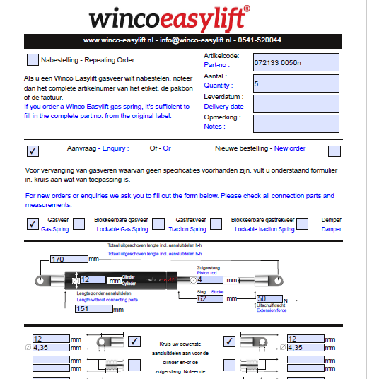 Bestelformulier Winco Easylift
